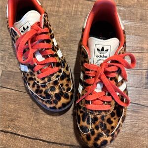 Adidas Leopard Print Sneakers with Red Accents